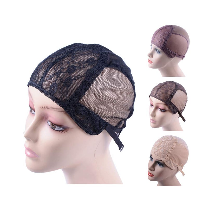 YANTAISIYU Double Lace Wig Caps for Making Wigs with Adjustable Strap on the Back Weaving Hairnets Swiss Lace Wig Cap (Black L 56cm) - Image 1
